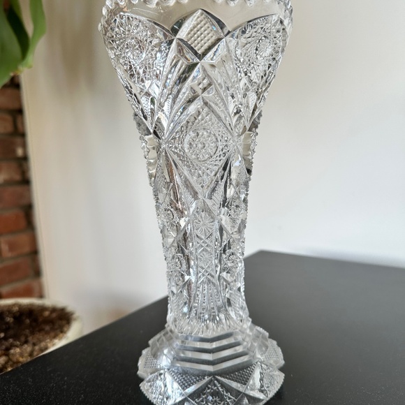 Antique Imperial Glass Sawtooth Hobstar Trumpet Vase NUCUT Maker's Mark - Picture 3 of 7